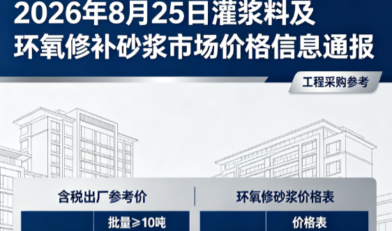 头屯河2026年8月25日灌浆料及环氧修补砂浆市场价格信息通报